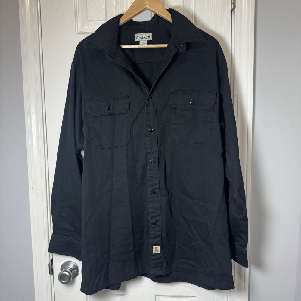 Carhartt Mens S224 Regular Work Button Up Shirt Black Long Sleeve Pockets XL